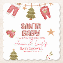 Santa Girl Boy Holiday Baby Shower Paper Coaster