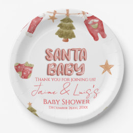 Santa Girl Boy Holiday Baby Shower Paper Plates