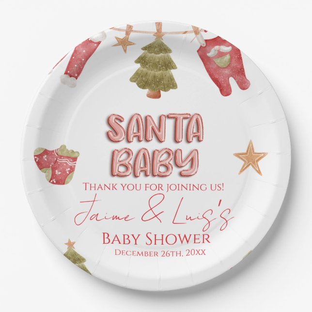 Santa Girl Boy Holiday Baby Shower   Paper Plates (Front)