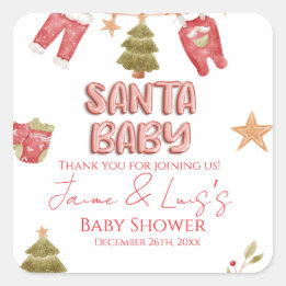 Santa Girl Boy Holiday Baby Shower Square Sticker