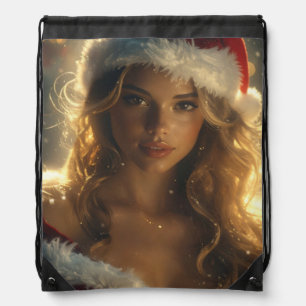 Santa Girl Drawstring Bag