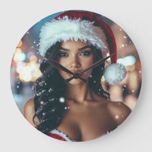 Santa Girl - Ho Ho Ho - Christmas Large Clock