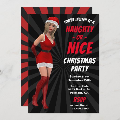 Santa Girl Naughty or Nice Christmas Party Invite