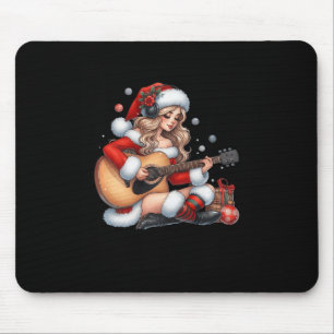 Santa Girl Playing Guitar Fun Christmas Music Love Mouse Pad