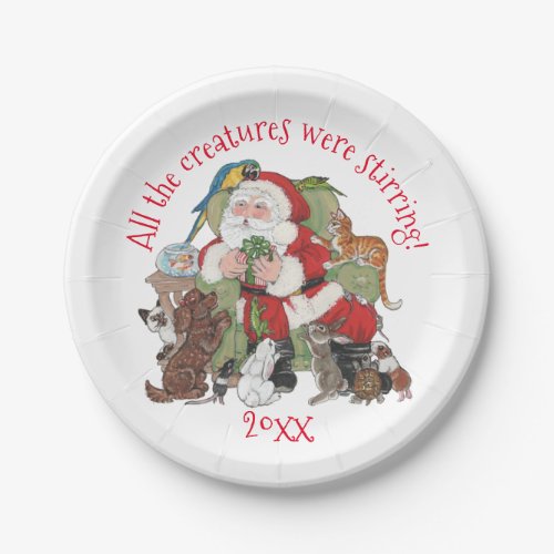 Santa Gives Pets Christmas Gift Dog Cat Rabbit Paper Plates