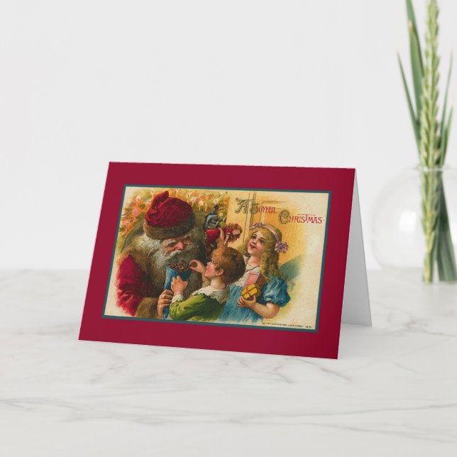 Santa giving children candy Victorian Holiday Card (Front)