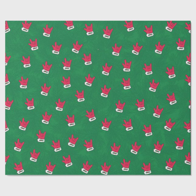 Santa Glove ASL I Love You Gift Wrap Paper (Seam)