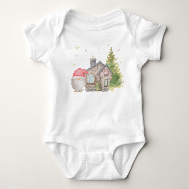 Santa Gnome and his Christmas Home Baby Bodysuit (Front)