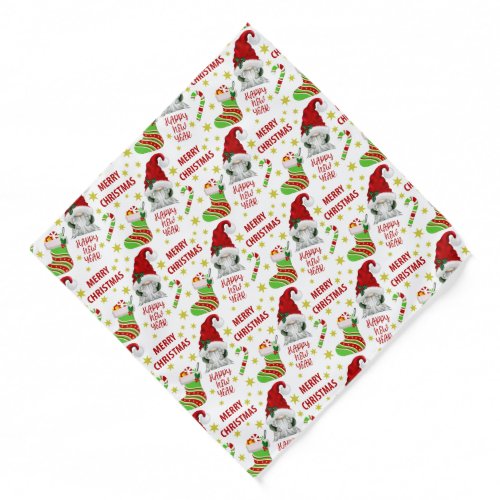 Santa Gnome and Stocking Merry Christmas Pattern Bandana