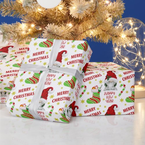 Santa Gnome and Stocking Merry Christmas Wrapping Paper