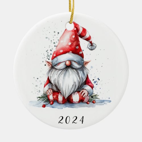 Santa Gnome Babys First Christmas Ceramic Ornament