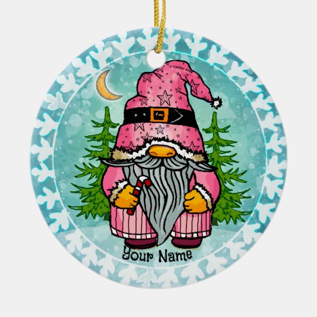 Santa gnome  ceramic ornament (Front)