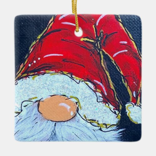 Santa Gnome Ceramic Ornament