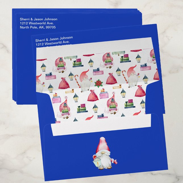 Santa Gnome for Holidays Christmas Pattern Blue Envelope (Santa Gnome for Holidays Pattern Blue Christmas Evelopes)