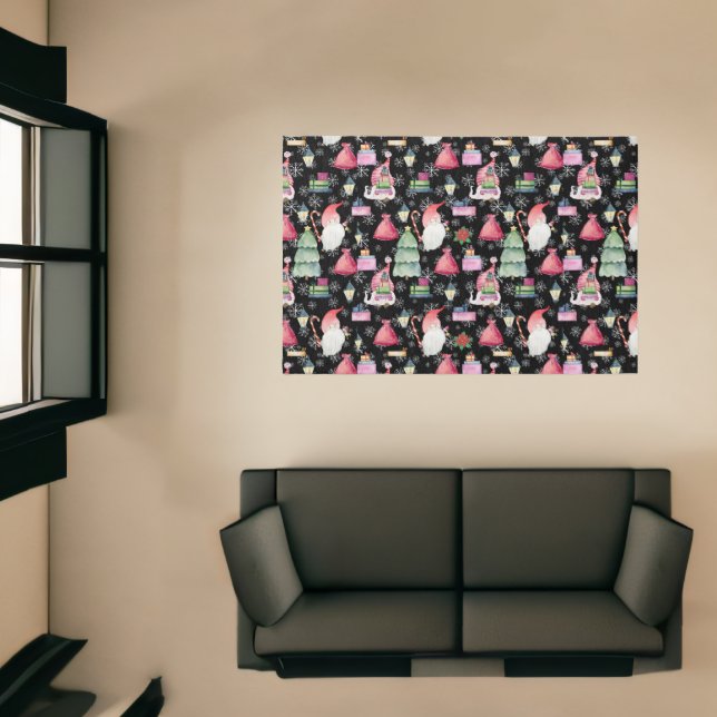 Santa Gnome for Holidays Pattern Black Background Rug (Insitu (Indoor 1))