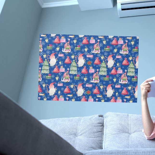 Santa Gnome for Holidays Pattern Blue Background Rug (Santa Gnome for Holidays Christmas Pattern Blue Indoor Area Rug)