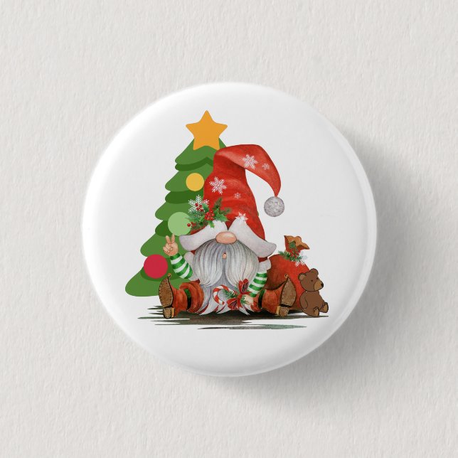Santa Gnome- Funny Christmas Gnome Design  Magnet  Button (Front)