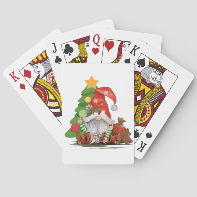 Santa Gnome- Funny Christmas Gnome Design  T-Shirt Poker Cards (Back)