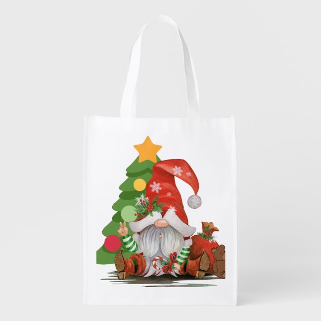 Santa Gnome- Funny Christmas Gnome Design  Tote Ba (Front)