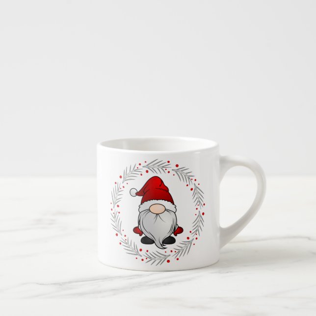 Santa Gnome Funny Christmas Wreath Espresso Cup (Right)