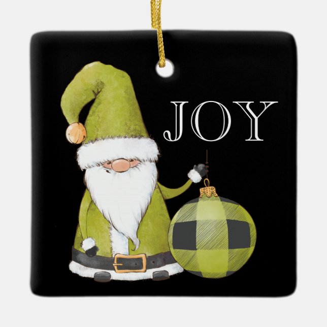 Santa Gnome Green Ornament Editable Christmas   (Front)