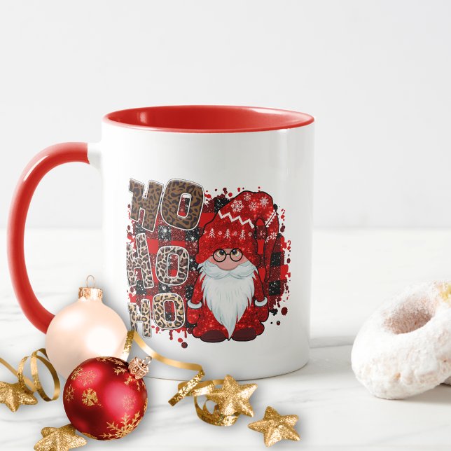 Santa Gnome Leopard Print Ho Ho Ho Christmas Mug (Creator Uploaded)