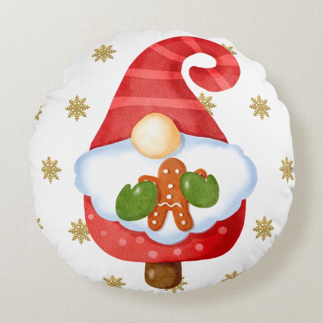 Santa Gnome  Round Pillow (Front)