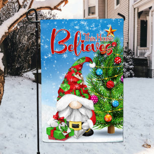 Santa Gnome This House Believes Garden Flag