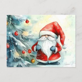 Santa Gnome Trimming the Christmas Tree