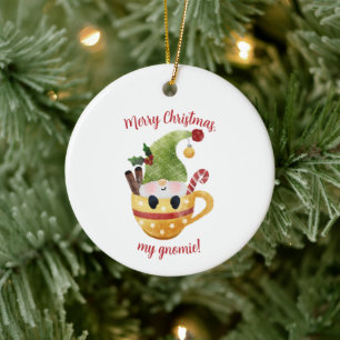 Santa Gnome Watercolor  Ceramic Ornament