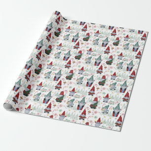 Santa Gnomes Christmas Trees Wrapping Paper