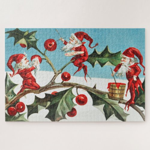Santa gnomes painting holly berries jigsaw puzzle