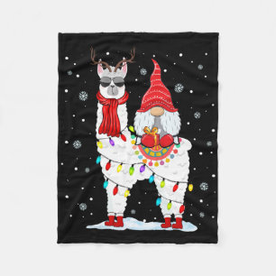 Santa Gnomes Riding Llama Reindeer Christmas Light Fleece Blanket