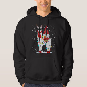 Santa Gnomes Riding Llama Reindeer Christmas Light Hoodie