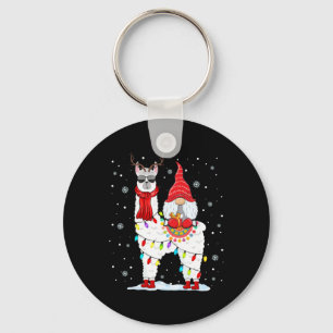 Santa Gnomes Riding Llama Reindeer Christmas Light Keychain