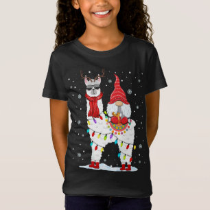 Santa Gnomes Riding Llama Reindeer Christmas Light T-Shirt