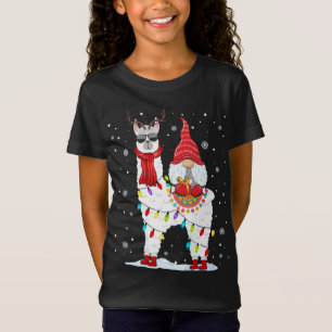 Santa Gnomes Riding Llama Reindeer Christmas Light T-Shirt