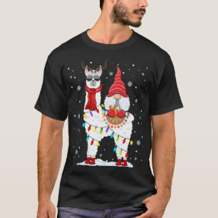 Santa Gnomes Riding Llama Reindeer Christmas Light T-Shirt