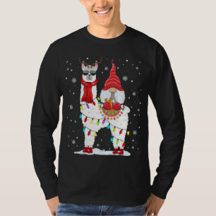 Santa Gnomes Riding Llama Reindeer Christmas Light T-Shirt