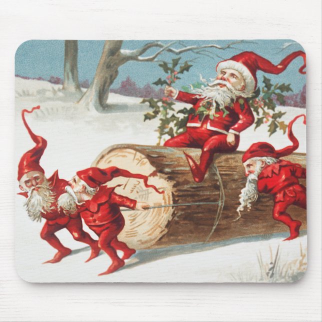 Santa gnomes sliding on a log mouse pad (Front)