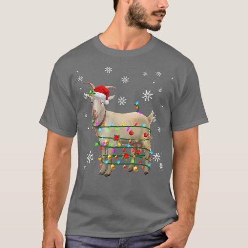 Santa Goat Christmas Tree Light Pajama Xmas Farmer T_Shirt
