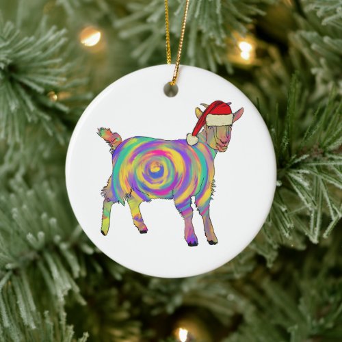 Santa Goat Colorful Ceramic Ornament