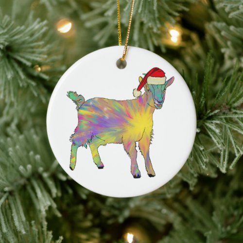 Santa Goat Colorful  Ceramic Ornament
