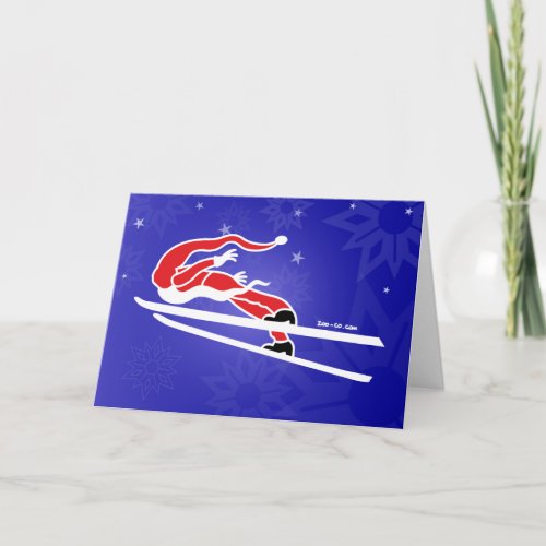 Santa Goes Ski Jumping Holiday Card