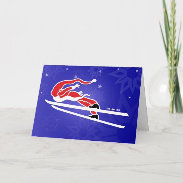 Santa Goes Ski Jumping! Holiday Card (Front)