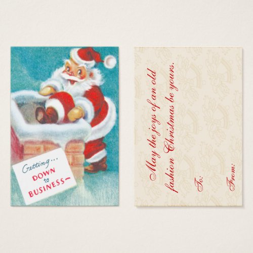 Santa Going Down the Chimney Christmas Gift Tags