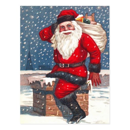 Santa Going Down The Chimney Postcard | Zazzle