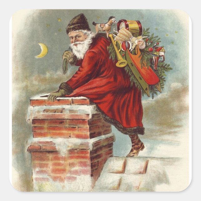 Santa going down the chimney square sticker (Front)