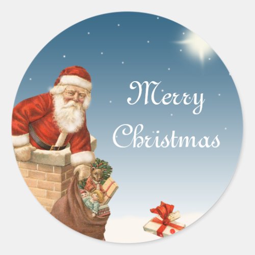 Santa going down the Chimney Vintage design Classic Round Sticker