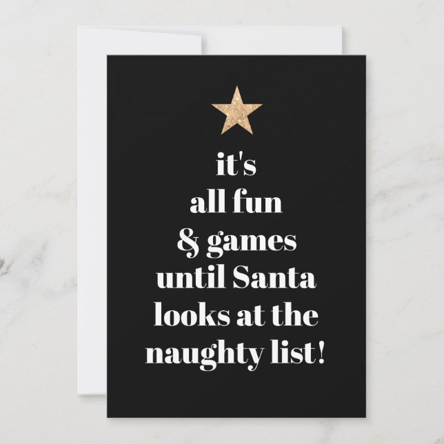 Santa Gold Star Modern Tree Font Funny Humor Quote Holiday Card (Front)
